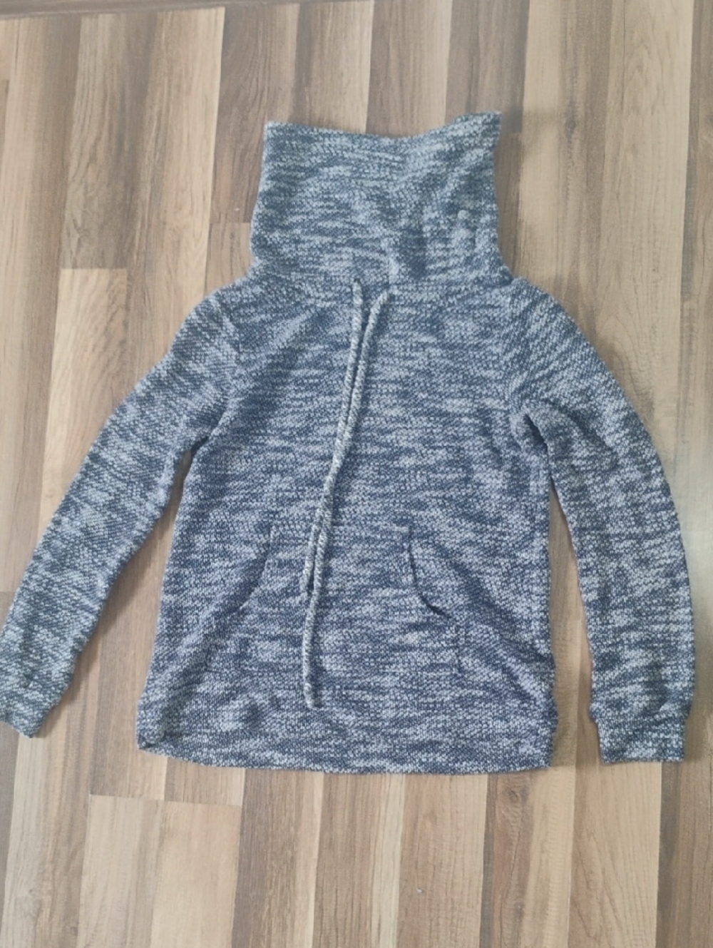 Loveappella Marled Gray/Blue Cowl Neck Pullover with Front Pocket